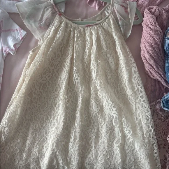 LoveShackFancy | Dresses | Lsf Girls Cream Lace Dress With Sheer Floral  Flutter Cap Sleeve | Poshmark